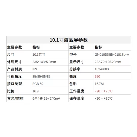 السیدی 10.1اینچ GN010JGI55-01013L-A-10.1-IPS-1024x600-RGB 50-16:9-B550   (بدون تاچ) tft lcd - گرید +A السیدی 10.1اینچ GN010JGI55-01013L-A-10.1-IPS-1024x600-RGB 50-16:9-B550   (بدون تاچ) tft lcd - گرید +A