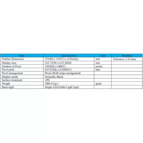 السیدی 10.1اینچ GN101BIHI50G019-A2 -IPS-1024x600-RGB 50-16:9   (بدون تاچ) tft lcd - گرید +A السیدی 10.1اینچ GN101BIHI50G019-A2 -IPS-1024x600-RGB 50-16:9   (بدون تاچ) tft lcd - گرید +A