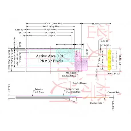 OLED 0.91 inch White 128x32 SPI / SSD1306 -کویر الکترونیک OLED 0.91 inch White 128x32 SPI / SSD1306 -کویر الکترونیک