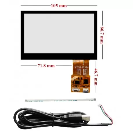 تاچ خازنی 4.3 اینچ با درایور GT911 قابلیت اتصال با 6 پین I2C و USB مدل STC-04399-5 - کویر الکترونیک تاچ خازنی 4.3 اینچ با درایور GT911 قابلیت اتصال با 6 پین I2C و USB مدل STC-04399-5 - کویر الکترونیک